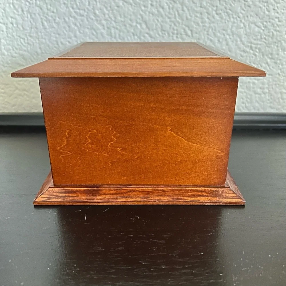 Vintage Thomas Kinkabe wooden jewelry box green velvet interior 6”x6x4” 2 tiers
